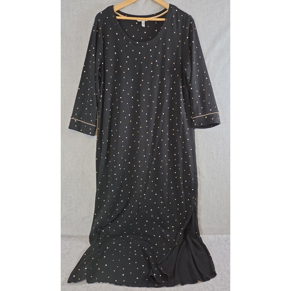 Soma XL Nightgown Pajama Gown Long Loungewear Black Gold Dots Comfort Soft